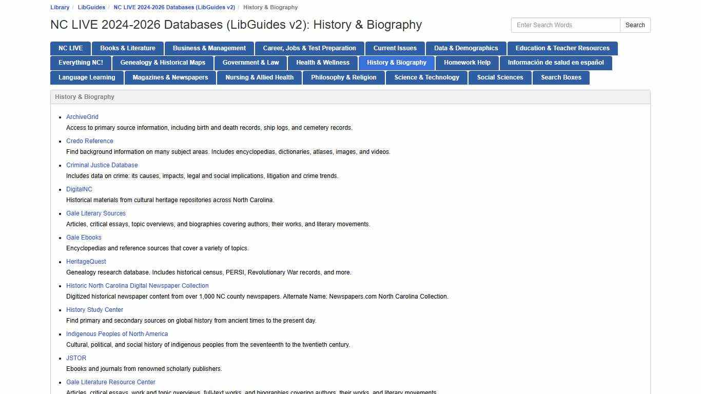 History & Biography - NC LIVE 2024-2026 Databases (LibGuides v2) - LibGuides at NCLive