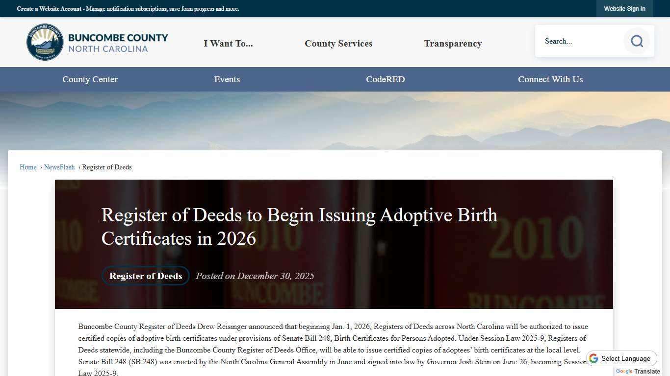 Register of Deeds to Begin Issuing Adoptive Birth Certificates in 2026 • Buncombe County, NC